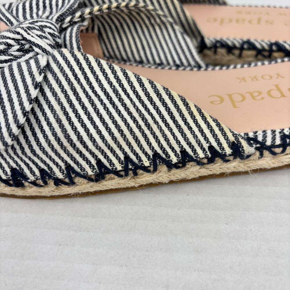 Kate Spade Slide Sandals Size 8 Blue Stripe Saltie Shore Espadrille Flat Bow - Picture 7 of 13